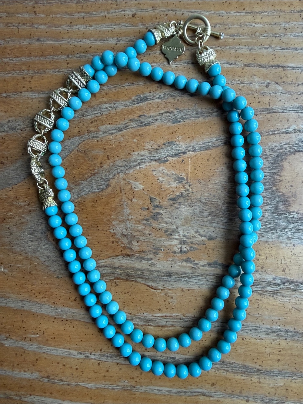 Fornash Turquoise Beaded Double-Strand Necklace with Gold Accents